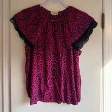 Zadig & Voltaire Tinker Print Leopard Blouse Top Pink Black Lace Size M