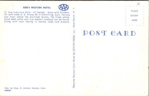 Bob’s Western Motel Kremmling Colorado AAA Roadside Sign Postcard | eBay