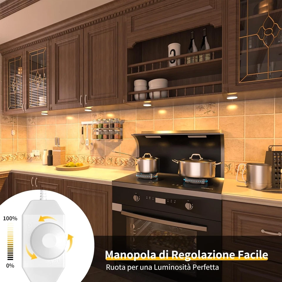 Luce LED Sottopensile Cucina Dimmerabile, 4 Pezzi Luci per Vetrina Con Filo, Far - Immagine 2 di 4