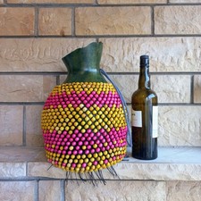 Bright Pink  Yellow Wood Beaded Shekere - 14" Gourd Percussion Instrument