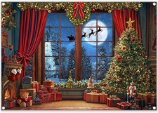 ZTHMOE Fabric 7x5ft Christmas Window Photography 7 apos;x5 apos;, Blue