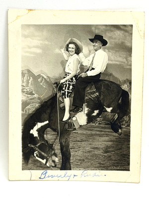 Vintage 1950s Knott's Berry Farm Ghost Town Couple Cowboy Bucking Horse Photo