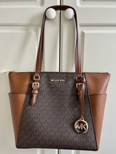 MICHAEL KORS CHARLOTTE LARGE TOP ZIP TOTE SHOULDER BAG MK BROW