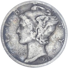1935 S Mercury Dime 90% Silver Very Good VG See Pics J622