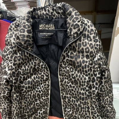 Michael Kors Leopard Print Packable Down Quilted Women's Puffer Jacket XL