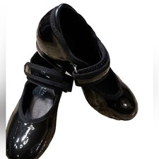 Freestyle Girls Size 9 Black Patent Tap Shoes with Loop Hook Straps