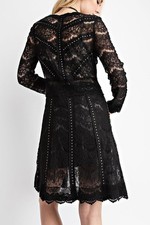 Vocal Black Boho Vintage Crochet Lace Suede Studded Cardigan Duster Jacket XL