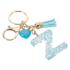 Initial Letter Keychain, Letter Z Heart Design Charm with Tassels, Blue