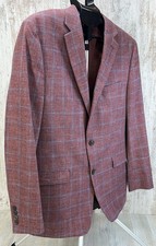 Lauren Ralph Lauren 42R Linen Blend Brick Red Plaid 2 Button Blazer Sport Coat