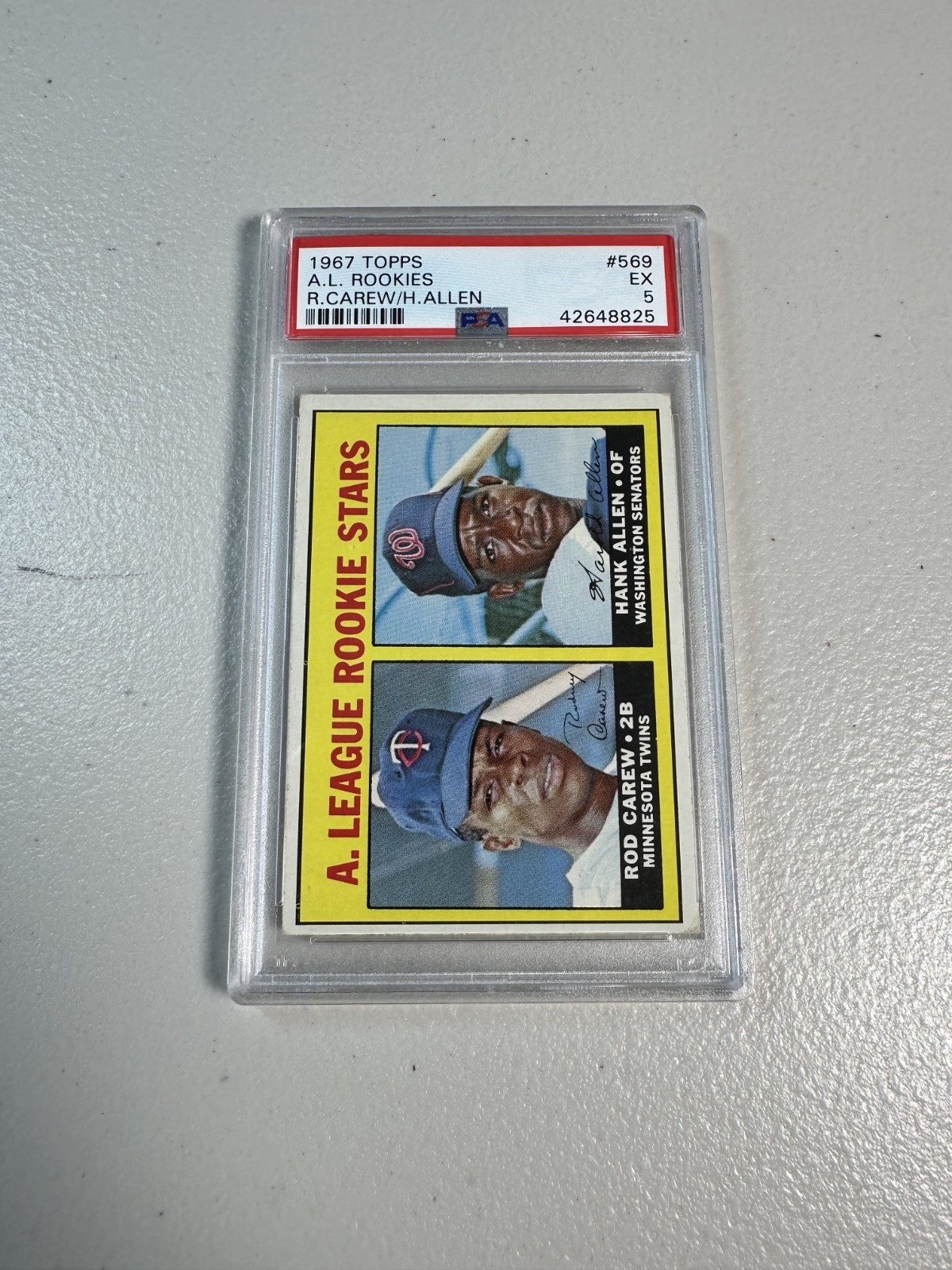 1967 TOPPS ROD CAREW/HANK ALLEN A.L. ROOKIE STARS RC #569 PSA 5 EX