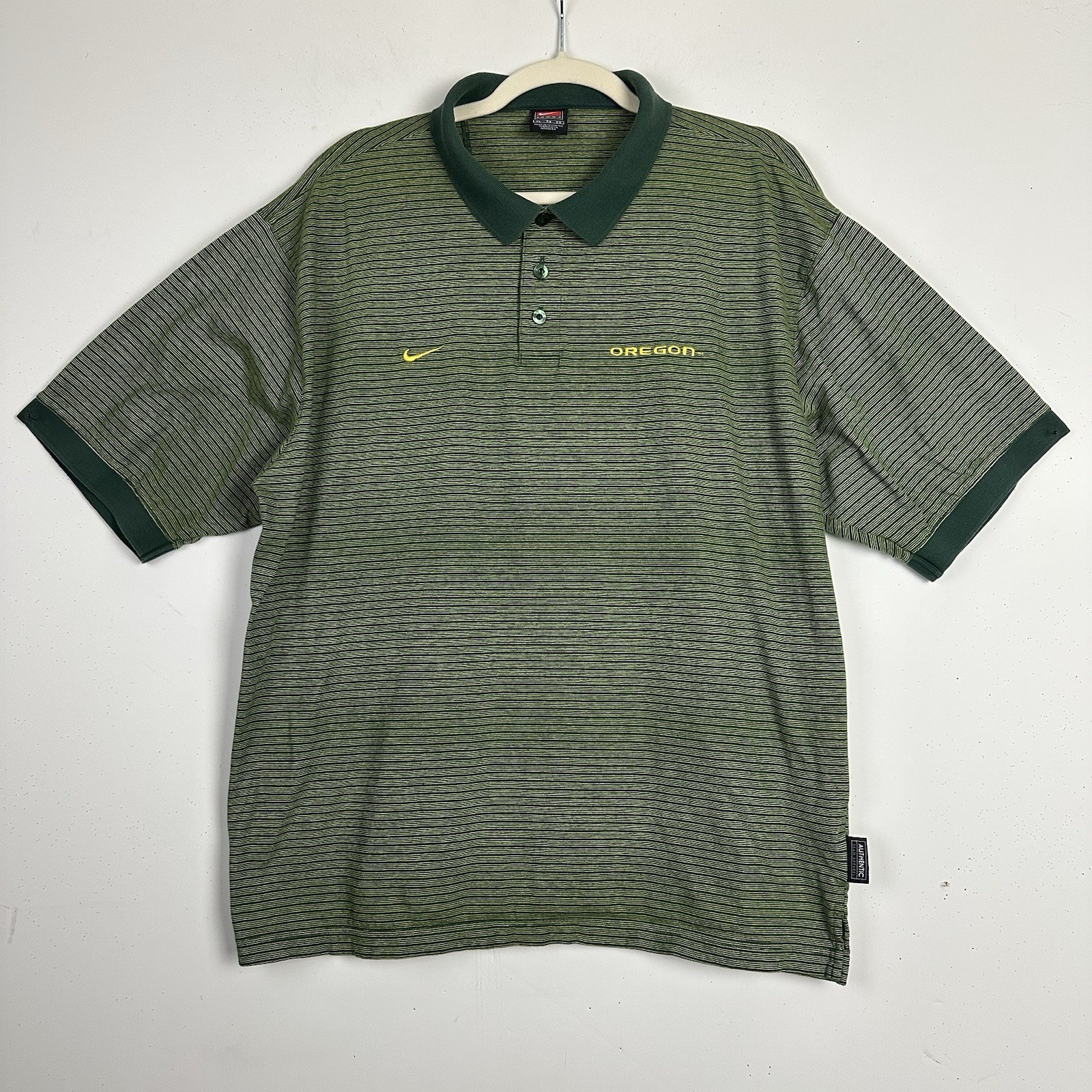 Vtg Nike University Of Oregon Ducks Polo Shirt Stripe Green Team Apparel Golf XL