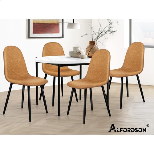 ALFORDSON 4x Dining Chairs Kitchen Lounge Cafe Seat Retro PU Faux Leather Brown - Picture 10 of 11