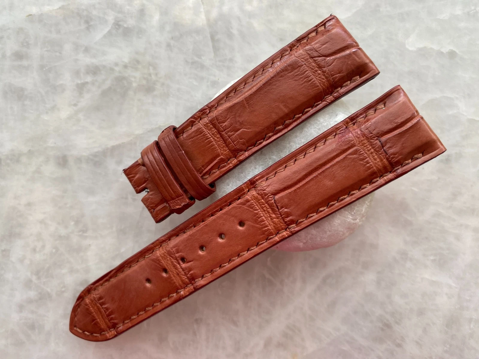 20mm/18mm Red Brown Alligator Crocodile Print Leather Watch Strap Band