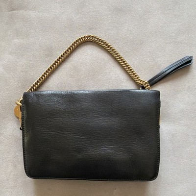 Givenchy Black Leather Shoulder Bag Gold Chain Logo Accent Zip