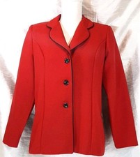 VTG ALFRED DUNNER PETITE Sz10 Triple Button Front Blazer Jacket Red Black Trim