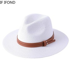 Natural Panama Straw Hat Wide Brim Fedora UV Sun Cap Men Women Beach Summer 56-6