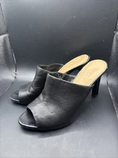 Franco Sarto Black Leather Mule Heels Women’s Size 7M Slip-On Pointed Toe