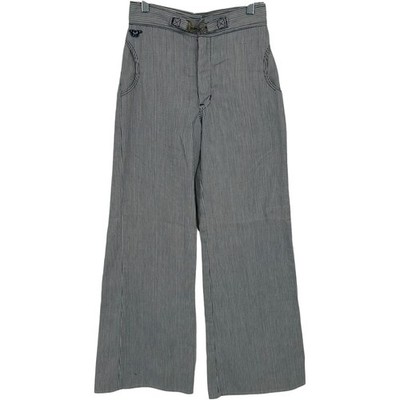 Vintage 70s Womens Pinstripe Turtle Bax Flare Bell Bottom Buckle Clasp Pants 7/8