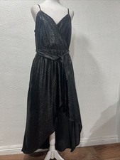Express black shimmer hi lo wrap dress SZ L Party Gothic Core Clubbing Disco