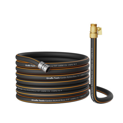 Giraffe Tools Hybrid Garden Hose 5/8 X 50Ft Male And Female Fittings Shut Off