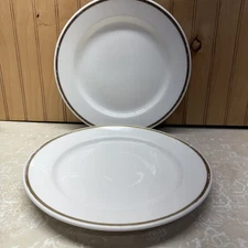 2 Used Homer Laughlin China Gold Stripe Band 8 3/4” Plates