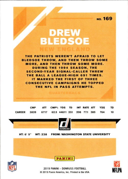 2019 Donruss #169 Drew Bledsoe Press Proof Blue