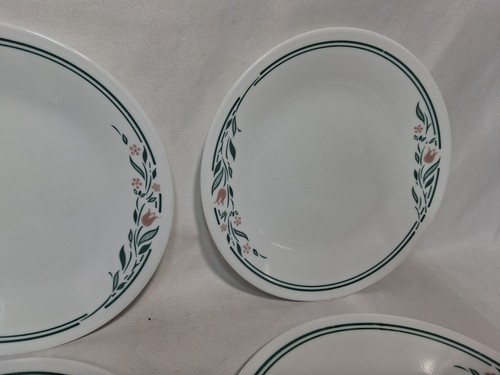 Vtg Corelle Bread Dessert Plates, Rosemarie, Green Trim, Set of Four, 6.75" - Picture 8 of 10
