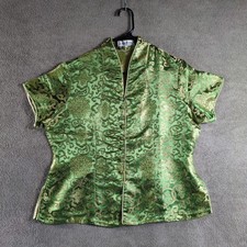 Dragon Silk Green Gold Brocade Top Women's Size 42 Vintage Asian inspired