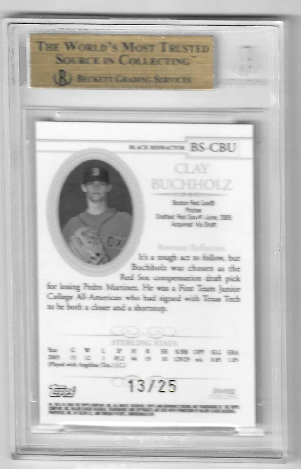 Bowman Sterling Black Refractor Clay Buchholz 2005 13/25 BGS 9,5 Quad Red Sox Foto 3 de 4