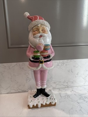 Peppermint Square Pink Pastel Holiday Christmas 14  Santa Holding Macaroons Snow