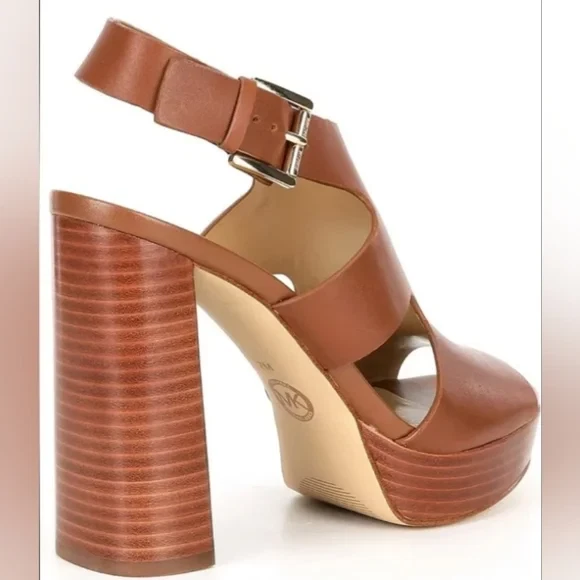 Michael Kors Noelle Sandalias de plataforma de cuero marrón/tostado talla 7,5 Foto 2 de 3