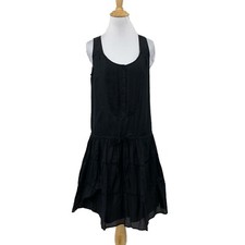 Gap Dress Womens S Small Black Silk Blend Pintuck Dropped Tie Waist Scoop Neck