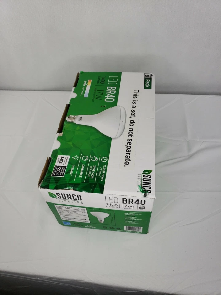SUNCO 8 PACK BR40 FLOOD LED LIGHT BULB 17W (100W) 1400 LUMEN 2700k SOFT DIMMABLE - Image 2 of 4