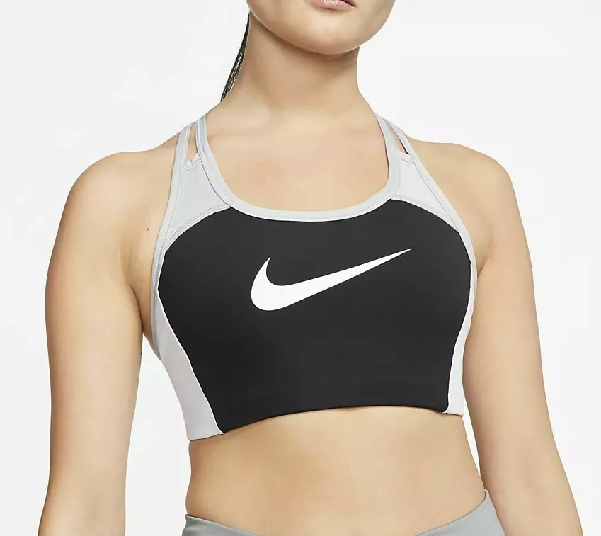 Nike Swoosh Black/Grey/White Color Block 1-Piece Pad Sports Bra  (CJ5865-011) S