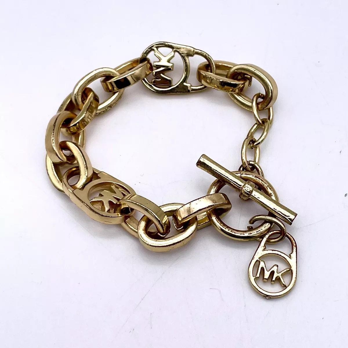 Michael Kors Women s Link Chain Bracelet Mk Logo Gold Color Toggle