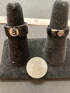 Two Hipster Black and Silver Rings. One has S for Superman. Film Collection