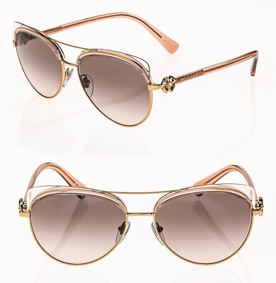 BVLGARI DIVAS DREAM BV6164B Rose Gold Crystal Flower Pink Aviator Sunglass  6164
