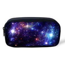 Purple Galaxy Pencil Bag Stationery Pen Case Cosmetic Makeup Bag Zipper Purse