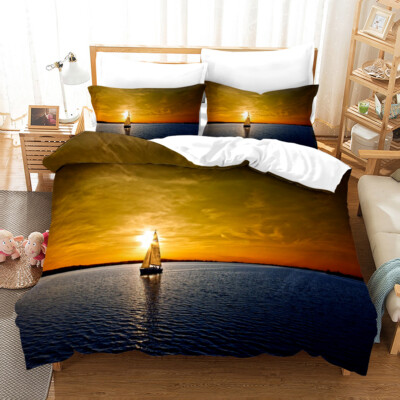 3D Segelboot Himmel Sonne Landschaft Quilt Cover Set Bettwäsche Sets Kissenbe...