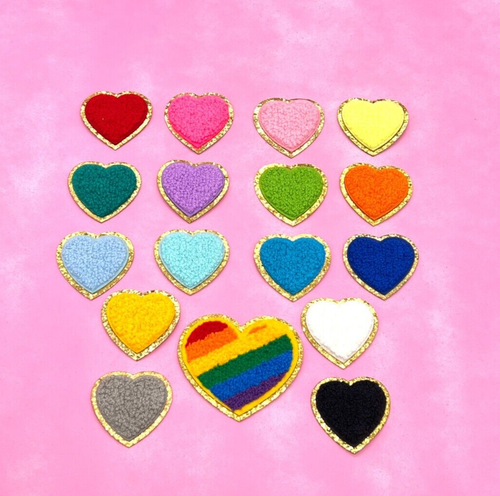 Chenille 5cm Heart Patches Iron On Patches Multicoloured Heart Patches - Picture 3 of 7