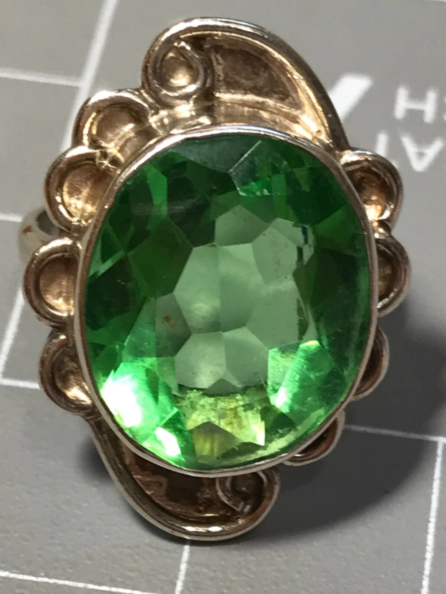 Vintage sterling silver pale green gemstone huge statement dress ring size N1 2