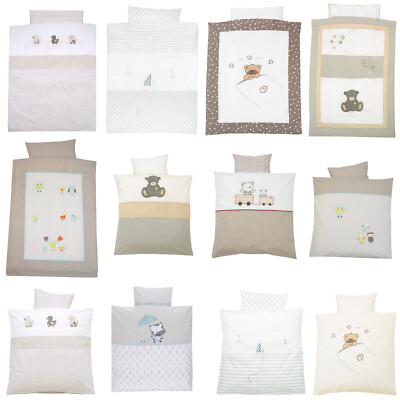 Alvi Kinder-Bettwäsche Applikation Bett-Decke Kopf-Kissen 100x135 / 80x80 Baby