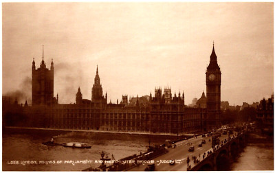 Houses of Parliament & Westminster Bridge London England 1910s RPPC Postcard UK