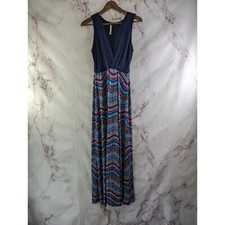 Gilli Dress Womens Small Blue Pattern Faux Wrap V Maxi Long Tank Sleeveless Geo
