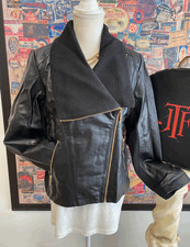 Iman Global Chic Black Genuine Lamb Leather Moto Jacket L New