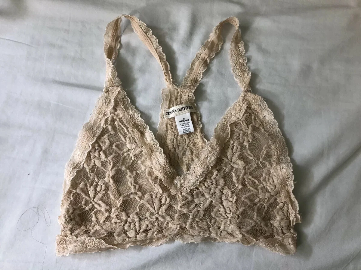 Zenana Outfitters Racerback Lace Bralette Bra Lined Top in Beige