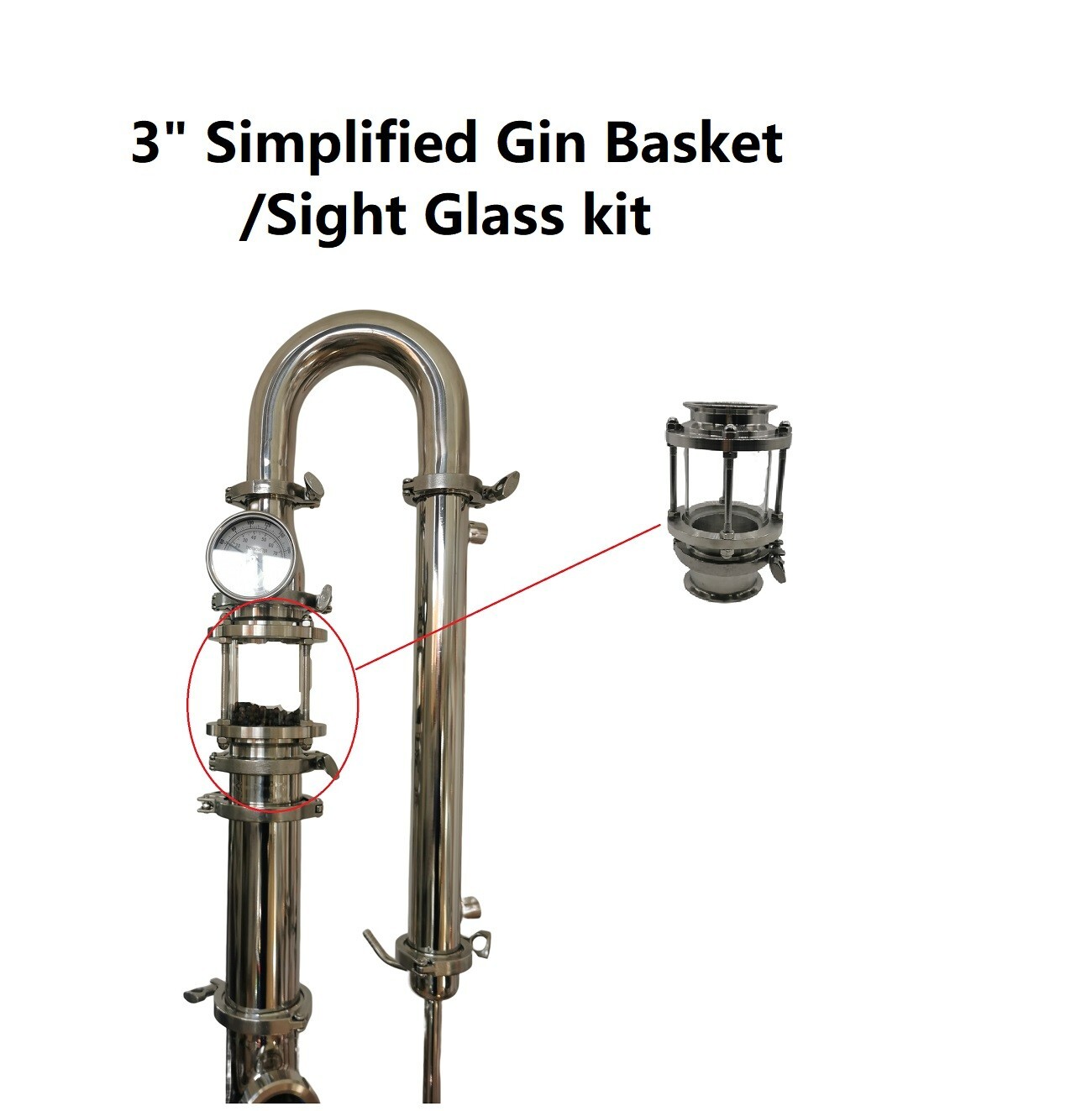 Simplified 3" Gin Basket/Sight Glass Kit for 3" Modular Stills