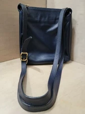Vintage Giudi Blue Leather Dual Straps/Compartments Zippered Handbag  Italy