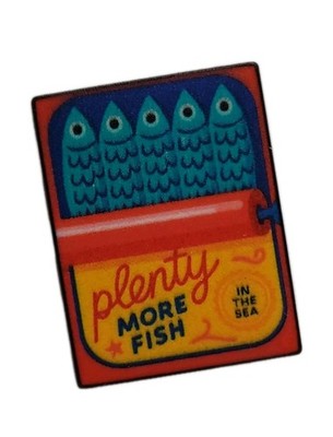 Plenty More Fish in the Sea Sardine Tin Enamel Pin   Retro Fun Lapel Free Ship