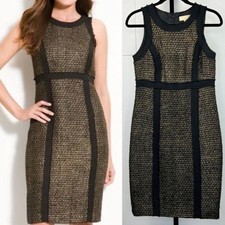 MICHAEL Michael Kors Tweed Sheath Dress 4 Black Gold Metallic Holiday Party Chic